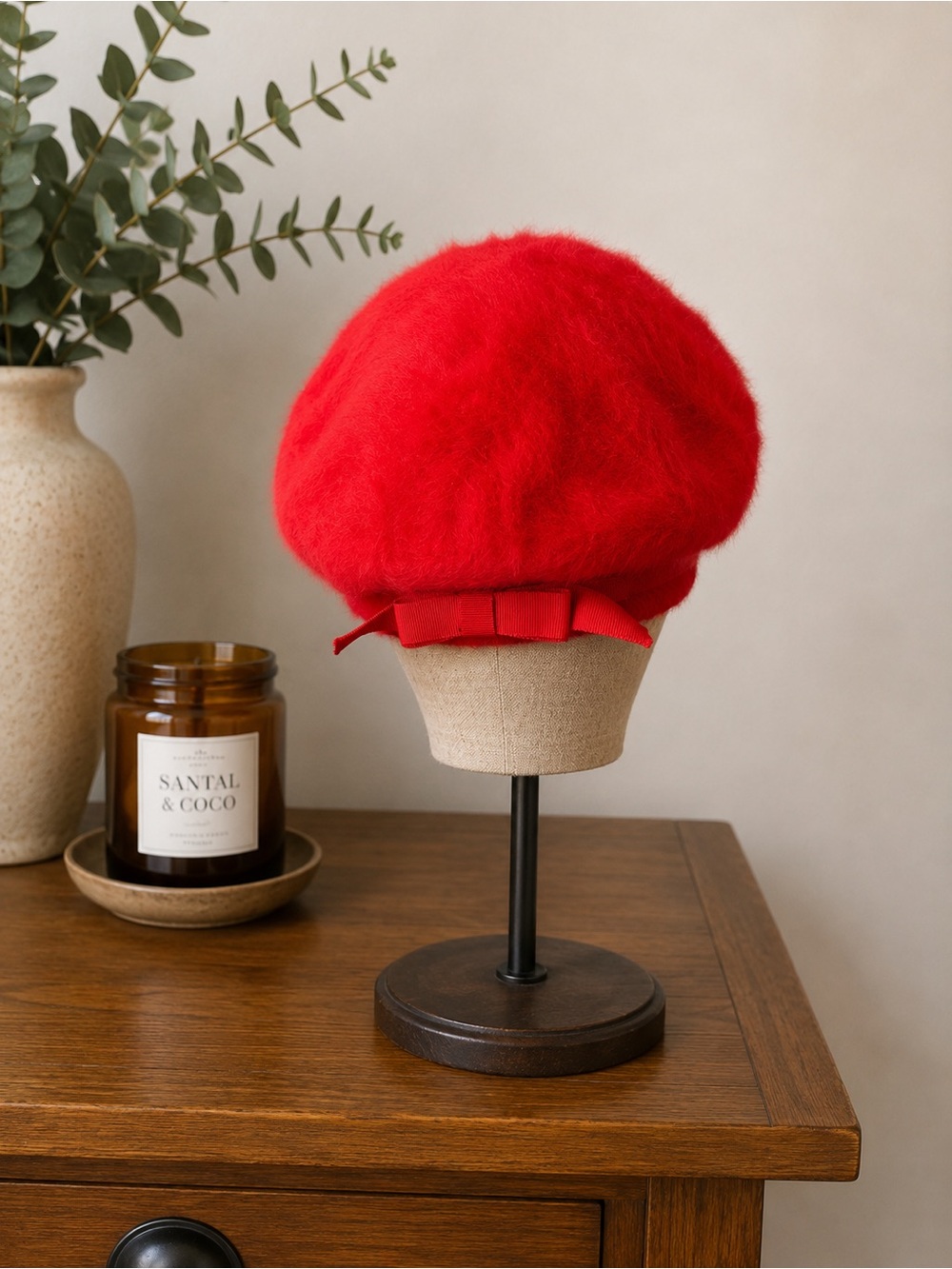 70s 80s Vintage Kangol Design Red Fuzzy Beret Hat Made in England Coquette
